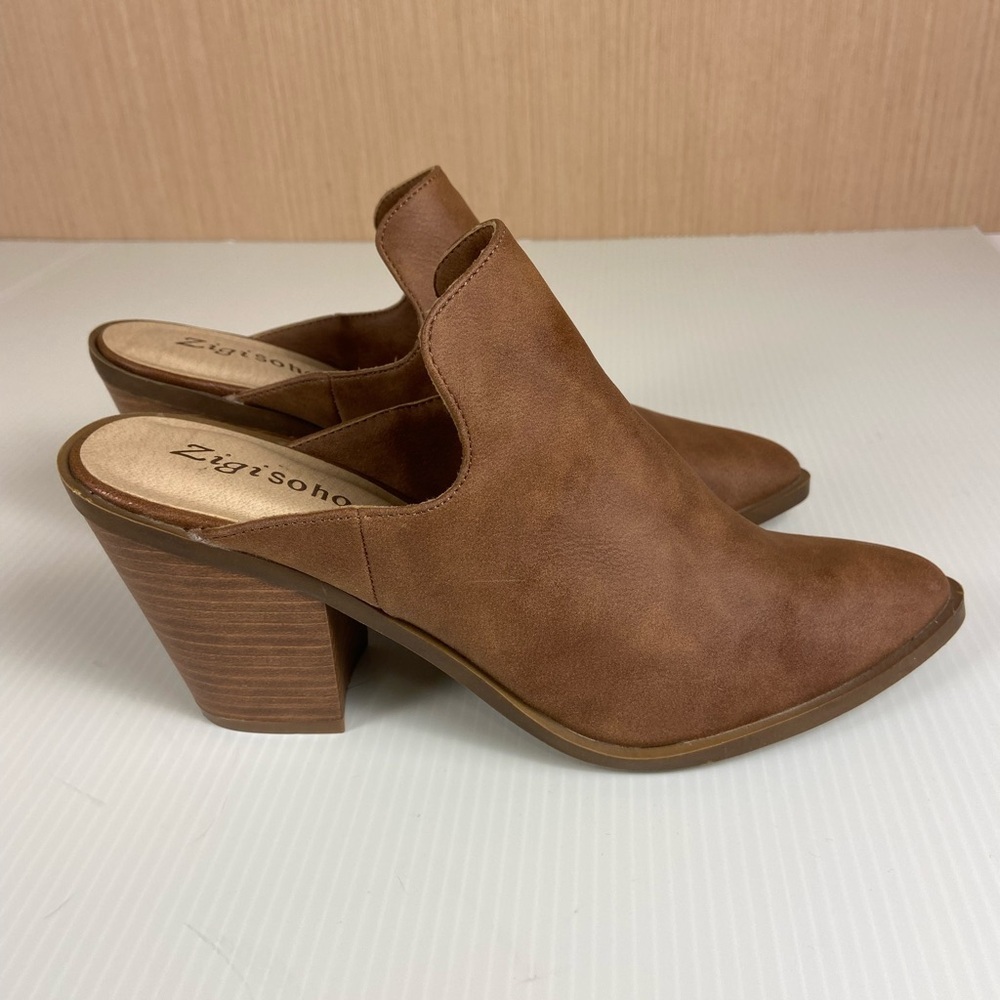 Zigi Soho Maurine Cognac Mule Booties Size 8 Block Heel Pointed Toe